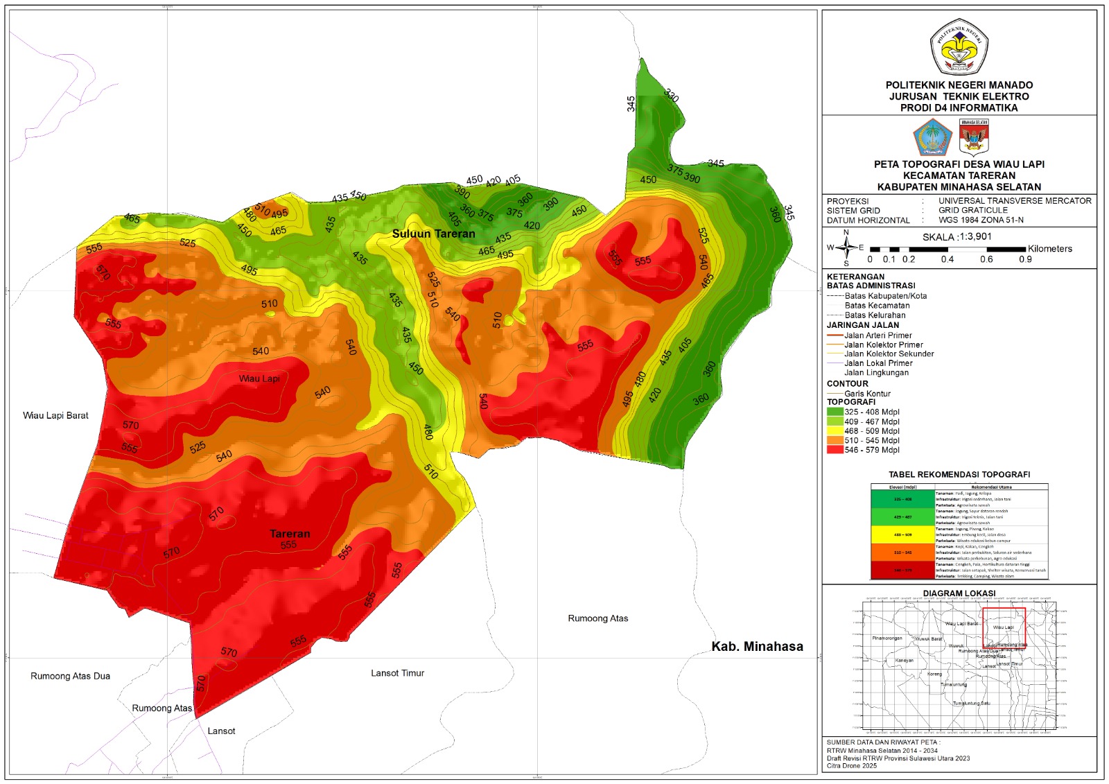 Peta Topografi Desa Wiau Lapi